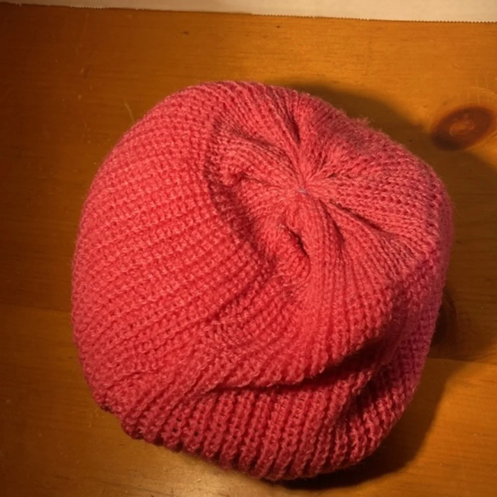 Girls Adorable Unique Pink Fur Flowered  Double Knit Beanie